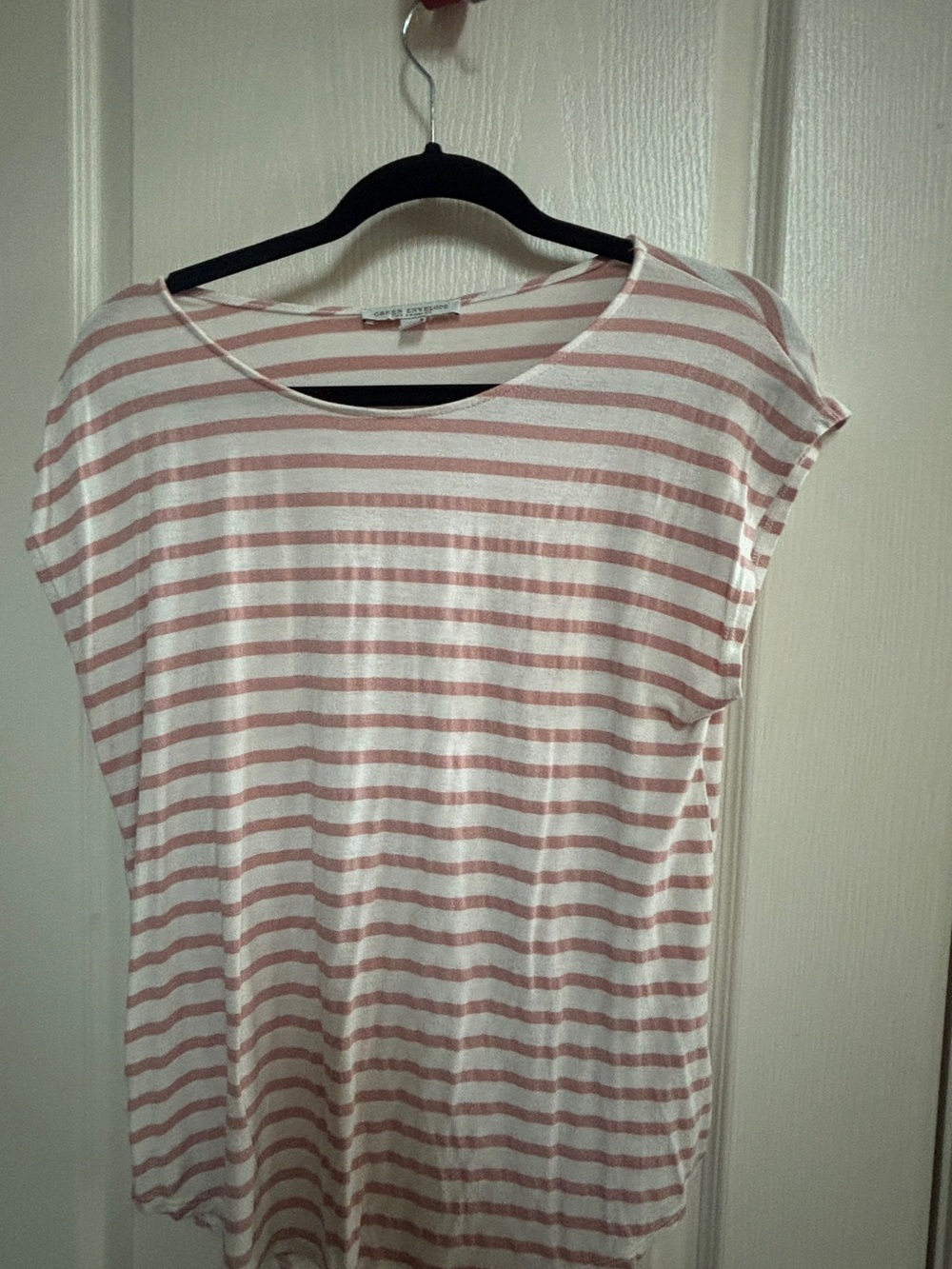 Green Envelope Pink and White Striped Short Sleeve Tee
